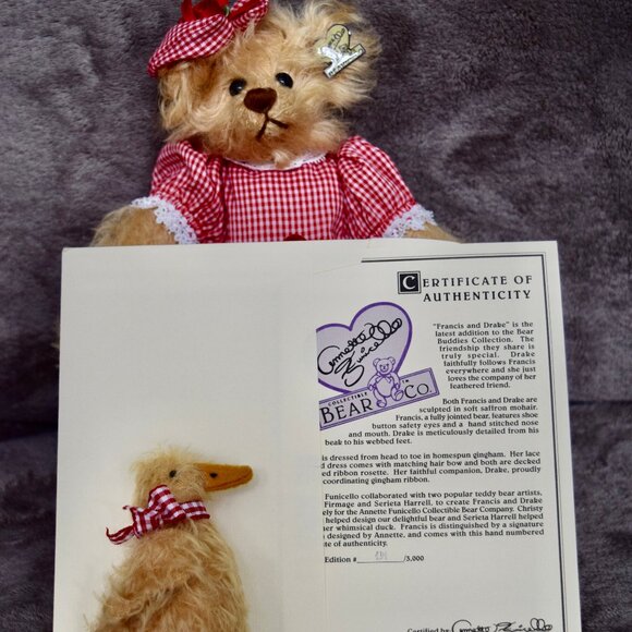 Vintage Annette Funicello Mohair Bear Frankie And Drake With COA And Tags - Picture 4 of 11